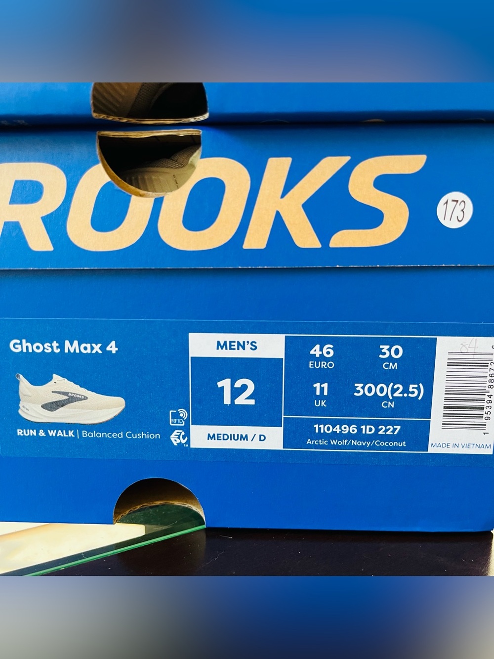 Brooks Ghost Max 4 Men's Running Shoes Arctic Wolf/Navy/Coconut 110496-1D-227 - Picture 7 of 7